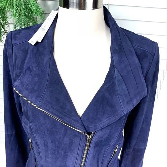🚫SOLD! NWT🤩|•WHBM•| Navy Suede Moto Jacket* - Picture 11 of 16